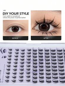 100pcs C-Curl False Eyelash Clusters, Segmented With Built-In Adhesive Strip, DIY Cartoon Style False Eyelashes, Natural Long Mixed False Eyelashes, Individual False Eyelashes, Suitable For Makeup - C - View 2