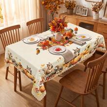 1pc Thanksgiving Autumn Pumpkin Squirrel Hedgehog Print Rectangular Tablecloth, Suitable For Holidays, Parties, Birthdays, Dinner Parties, Restaurant Dining Table Decor, Thanksgiving Home Autumn/Winter Decoration - A - View 7