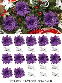 1/10/20/30pcs Shiny Gold Christmas Flower Decor Clips, DIY Holiday & Seasonal Decorations, Suitable For Weddings, Christmas Trees And Parties, Easy To Install, Durable - Purple - View 4