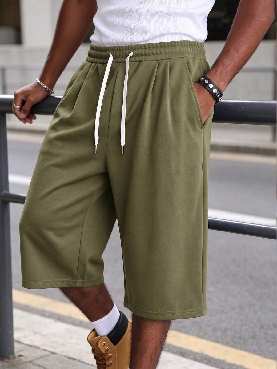 Men's Summer Casual 3/4 Pants, Drawstring Waist, Fashionable And Comfortable, Suitable For Daily Wear And Outdoor Sports