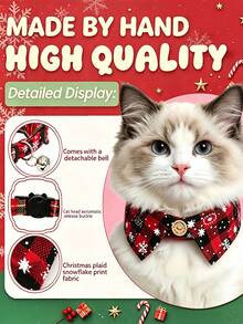 Christmas Adjustable Cat & Dog Collar With Bell Pendant, Anti-Slip Buckle Design, Exquisite & Cute Pet Christmas Gift, Suitable For Cats And Small Dogs - Multicolor - View 3