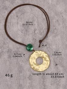 1pc Bohemian Style Exaggerated Bold 3D Textured Square Pendant With Quality Round Bead Necklace, Artistic Minimalist Wax Cord Long Sweater Chain, Niche Aesthetic Accessory, Christmas Halloween Gift For Best Friend, Girlfriend, Mother, Holiday Gift - Wax Rope - View 11