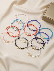 12pcs Oil Painted Butterfly With Faceted Crystal Beads CC Spacer Beads Adjustable Woven Bracelet Set For Women, Suitable For Family, Friends Sharing, Gift Giving And Daily Wear - Multicolor - View 3