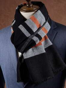 1PC Men's Autumn/Winter Plaid Double-Sided Faux Cashmere Jacquard Warm Long Scarf Shawl Suitable For Daily Wear - Multicolor - View 11