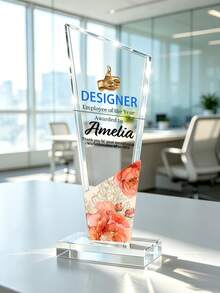 1pc Customized Engraved Acrylic Trophy With Logo And Text, Personalized Annual Employee Award Plaque, Corporate Office Recognition Retirement Trophy, Business Employee Recognition Ceremony Prize - Multicolor - View 5