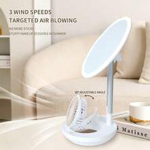 ALUSHEE 18cm HD Makeup Mirror With Built-In Fan, 3-Color Light Stepless Dimming, 3-Speed Adjustable Fan, Rechargeable Desktop Vanity Mirror, Suitable For Summer Makeup Use - Multicolor - View 8