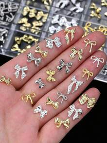 24 rutnät/ask guld- och silverfärgad legering rosettformade nagelrhinstenar i metall, 3D-rosettnagelsmycken, nagelkonsttillbehör för DIY-manikyr - Multifärgad - Visa 6