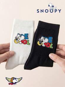 1/2 Pairs Snoopy Socks Men's Winter Socks Black And White Striped Breathable Crew Socks, Suitable For Students Adults Gift Daily Use Fun Christmas Gift - Multicolor - View 5