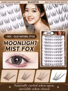 WANPIN WAN PIN Moonlight Fox 80 Clusters False Eyelashes, 9-13mm Natural C-Curl Cluster Lashes, Mixed Length Fine & Dense Style, Lightweight Seamless Look, Glue-Free Option, Comfortable Wear, Suitable For Daily Natural Eye Makeup - C - View 6