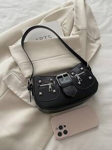 Cross-Border Artistic French Style Rivet Fashion Underarm Bag For Women 2026 New European & American Style Niche Popular Shoulder Bag - Black - View 9