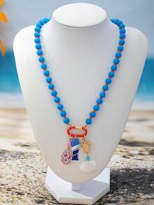 OABE Bohemian Style Summer Beach Vacation Dopamine Beaded Necklace With Fish/Shell/Enamel Multi-Element Pendant, Suitable For Women - Multicolor - View 9