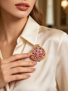 1pc Fashionable Pomegranate Shaped Brooch, Metal Fruit Lapel Pin, Can Decorate Suit Jacket, Scarf, Dress, Suitable For Daily Wear, Date, Party, Women's Accessory - Golden Pomegranate - View 3