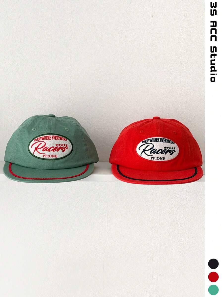 Soft Top Letter Embroidered Baseball Cap Street Retro Flat Brim Hip Hop Baseball Cap Women Small Face Large Head Circumference Retro Embroidered Baseball Cap Autumn/Winter New Large Head Circumference Flat Brim Cap Baseball Cap Small Face