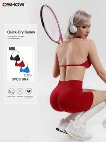 3pcs Women's Seamless Solid Color Pleated Racerback Sports Bra Strapless Bralette Fall - Multicolor - View 1
