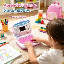 1pc Early Learning Educational Tablet For Kids, Simulated Laptop With Screen, Educational Computer And Musical Storytelling Device, Interactive Educational Mini Laptop - Pink - View 2