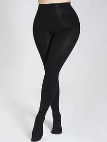 1/2 Pairs High Waist Opaque Black Tights, Super Elastic Tummy Control & Butt Lift Pantyhose, Breathable Slim Fit For All Body Types - Black - View 7