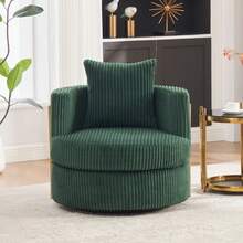 360° Rotating Corduroy Leisure Armchair With Soft High-Density Foam Padded Armrests And Storage Space Under The Seat, Suitable For Bedroom And Living Room (Dark Green Corduroy), 76 X 76 X 26 Cm - Multicolor - View 10