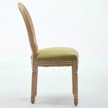 French Style Solid Wood Frame Antique Painting Linen Fabric Rattan Back Dining Chair, Set Of 2,Olive Green,DE1843OL - 綠色 - 查看 5