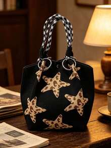 Classic Colorblock Polka Dot Casual Versatile Artistic Bucket Bag, Multi-Functional Daily Commute Handbag, Suitable For Niche Shopping And Dating - Black - View 4
