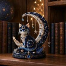 Beaded Moon Cat DIY Kit, 3D Starry Night Embroidery Sewing Set, Handmade Cat Desktop Ornament Gift (Excluding Color Box) - #G (No Color Box) - View 2