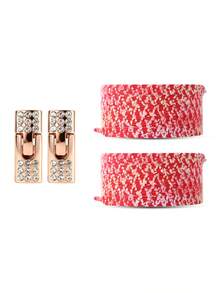 COSYLEE 1 Pair Rhinestone Buckle No-Tie Elastic Shoelaces, Fuzzy Cute Fashion Shoelaces - Red - View 6