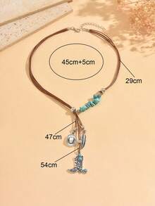 1pc Western Cowboy Style Asymmetrical Blue Stone Pendant Y-Shaped Necklace With Cowboy Boots And Cowboy Hat, Fashionable Women's Neck Jewelry Suitable For Summer Vacation, Beach Party, Music Festival Wear, Stone Shape, Size And Quantity Are Random And Not Fixed - Multicolor - View 4
