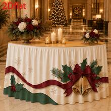 1pc Tablecloth & Table Skirt Set, Holiday Design, Home & Office Event Backdrop, Seasonal Celebration Table Decor, Winter Theme Decoration, High-End Banquet Decor - Multicolor - View 5