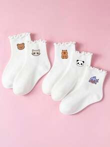 1/5 Pairs All-Season Kids Socks, Bear, Capybara, Shark, Panda, Raccoon Cute Animal Print, Versatile Short Socks For Students - Multicolor - View 4