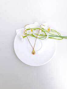 Stainless Steel Waterproof Fade-Resistant Fashion Minimalist Gold Hollow Water Drop Pendant Round Snake Chain Necklace Suitable For Women's Daily Wear - Eight-pointed Star Teardrop - View 4