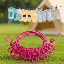 Portable Indoor/Outdoor Clothesline With Clips, Windproof And Anti-Slip, Nylon Perforated Rope, Suitable For Travel, Camping, Rental, Dorm, Hotel, Includes Storage Bag Set - Multicolor - View 8