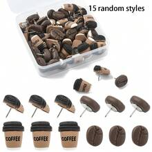 15/30pcs Resin Coffee Cup Bean Beverage Pattern Push Pins, Suitable For Cork Board, Bulletin Board, Photo Wall, Map, Office School Supplies Decoration, Random Style - A - View 7