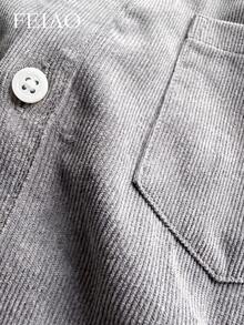 Men's Vintage Corduroy Long Sleeve Button-Down Shirt, Suitable For All Seasons, Casual Fashion - Grey - View 7