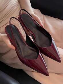 European Station French Style Pointed Toe Low Vamp Shoes 2025 New Slimming Back Strap Shoes Square Buckle Closed Toe Sandals - Burgundy - View 2