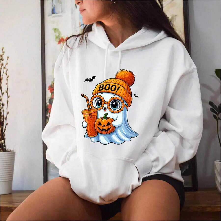 Cute Ghost Halloween Hoodie | Spooky Season Graphic Pullover - 樣式1 - 查看 1