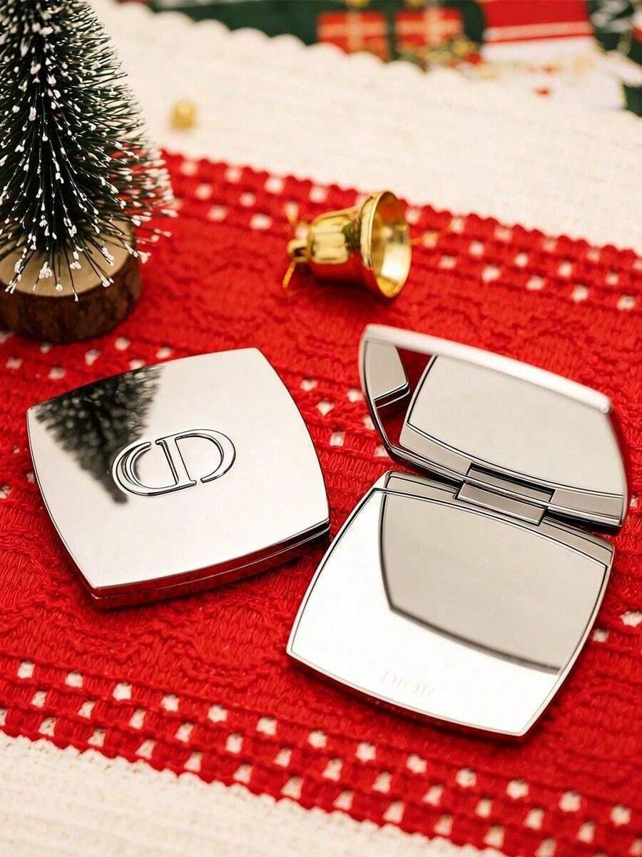 Silver Metal CD Logo Compact Mirror, Portable Double Sided Folding Makeup Mirror, Mini Pocket Cosmetic Mirror Luxury Gift For Women DIOR-GIFT-13 - Silver - View 1