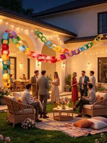Rainbow Chain Set: DIY Party Decoration, Double-Sided Rainbow Color Chain, Suitable For Kindergarten Banners, Classroom Decoration, Perfect For Baby Shower, Birthday Party Rainbow Chain Decoration - Multicolor - View 8