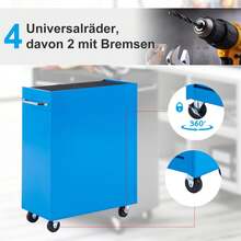 HOMCOM Workshop Trolley 5 Drawers Tool Cart Empty Lockable Blue | 4 Castors, 2 Locking Brakes, 2 Keys, Ball-Bearing Drawer Slides - 藍色 - 查看 5