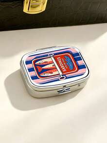 Canned Sardine Square Pill Box, Portable Medication Storage Compartment, Mini Metal Storage Box, Portable Jewelry And Pill Box, Travel Pill Box, Large Compartment, Weekly Medication Organizer, Suitable For Daily Medication And Vitamins, Essential For Doctors And Nurses, Emergency Needs, Travel, Hiking Emergency Rescue, Personalized Creative Gift With Cartoon Logo, Unique Gift, Birthday Gift, Holiday Souvenir, Back To School Gift, Graduation Gift - Multicolor - View 8
