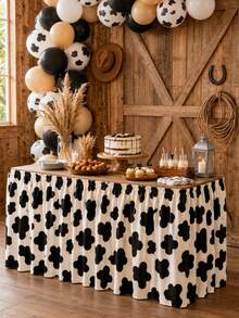 Black And White Cow Print Ruched Table Skirt, Western Cowboy Farm Animal Theme Buffet Table Cover, Suitable For Rodeo Birthday Party, Baby Shower, Wedding Reception, Dessert Table And Country Barn Event Decoration - Multicolor - View 9