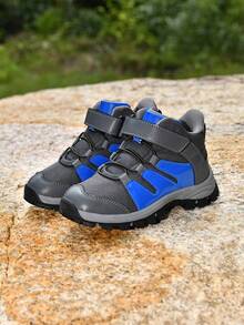 1 Pair Kids' Hiking Shoes, Convenient Hook And Loop Design, Stylish, Anti-Slip, Wear-Resistant, Mid-Top Outdoor Sports Shoes For Long-Distance Trekking - Grey - View 8