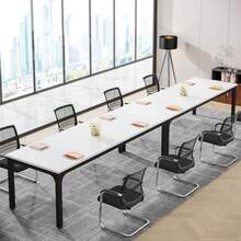 6.5FT Conference Table, 78.7-Inch Rectangle Meeting Seminar Table, Large Business Tables For 6-8 People Only Table (White+Black) - WhiteBlack - View 6