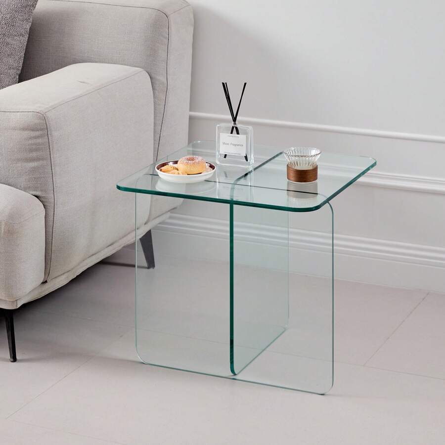 Tempered Clear Bent Glass SideTable, Transparent End Table, Sofa Table - 彩色 - 查看 1