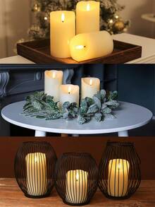 3pcs Flameless Candle Lights With Timer Remote Control, Battery Operated Flickering Pillar LED Candles, Suitable For Halloween, Christmas, Mother's Day, Valentine's Day, Dining Table, Proposal, Wedding, Birthday, Party - Wavy Slant - View 7