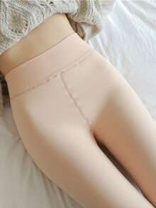 1pc Nude-Feel Thermal Lined Warm Leggings - Apricot - View 4
