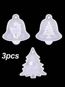 3pcs/Set Resin Silicone Mold DIY Epoxy Resin Mold, Christmas Tree Pendant Tag Bell Keychain Silicone Mold, Christmas Decoration - A - View 8