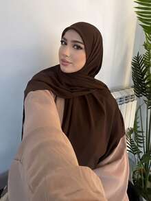 1件裝雪紡穆斯林頭巾 防曬正方形圍巾 沙灘純色休閒圍巾 140*140cm - 咖啡棕 - 查看 2