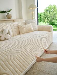 SANMOSPIN 1pc Solid Color Plush Sofa Cushion, All-Season Machine Washable Pet-Friendly Sofa Cover, Suitable For Armchair, 2-Seater, 3-Seater, 4-Seater Sofa, Bedroom, Office, Home Decor - Beige - View 3