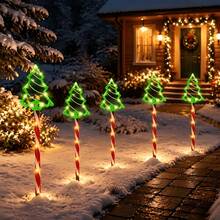 Waterproof Glowing Christmas Tree Candy Cane Ground Lights, Multi-Color Outdoor Pathway Lights, Front Yard Driveway Holiday Decorative Lights - Warm White - View 5