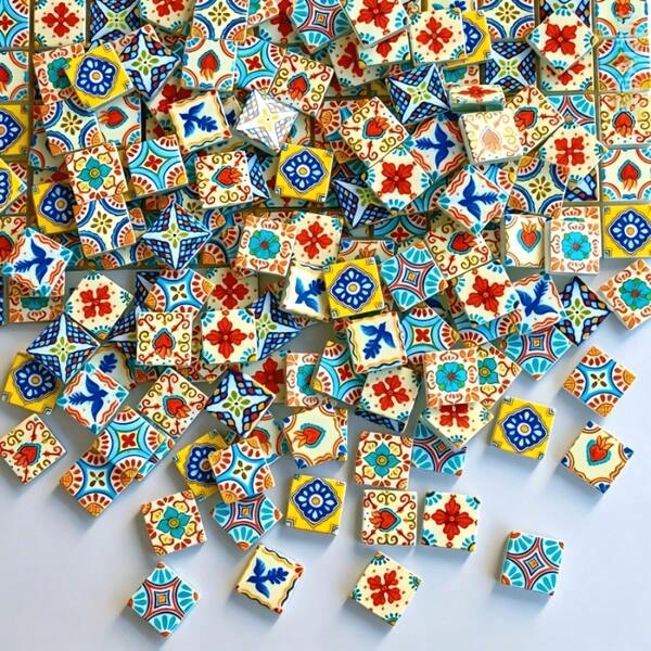 100/200g Bird & Floral Pattern Mosaic Glass Tiles, Mixed Random Assorted Glass Craft Materials For Handmade Arts, Home Decor Accents, Pendant Jewelry Making