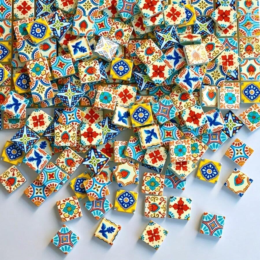 100/200g Bird & Floral Pattern Mosaic Glass Tiles, Mixed Random Assorted Glass Craft Materials For Handmade Arts, Home Decor Accents, Pendant Jewelry Making
